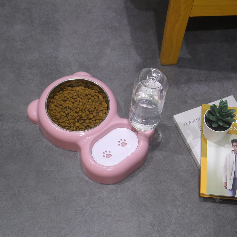 Azwraith Double Dog Cat Bowls, Pet Water and Food Bowl Set with Automatic Water Dispenser Bottle Detachable Stainless Steel Bowl for Small Dogs and Cats Kitten Puppy Rabbit Bunny pink - BeesActive Australia