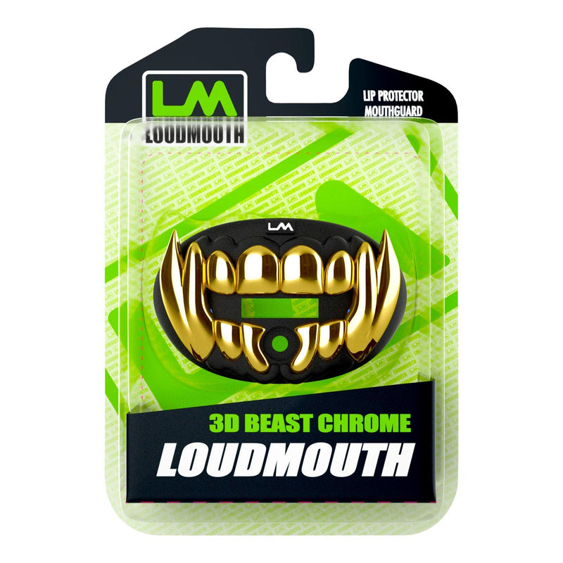 Loudmouth Football Mouth Guard - 3D Chrome Beast Football Mouthpiece, Fits Adult & Youth, Mouth Guard Football Accessories (3D Beast - Chrome Black/Gold) 3d Beast - Chrome Black / Gold - BeesActive Australia