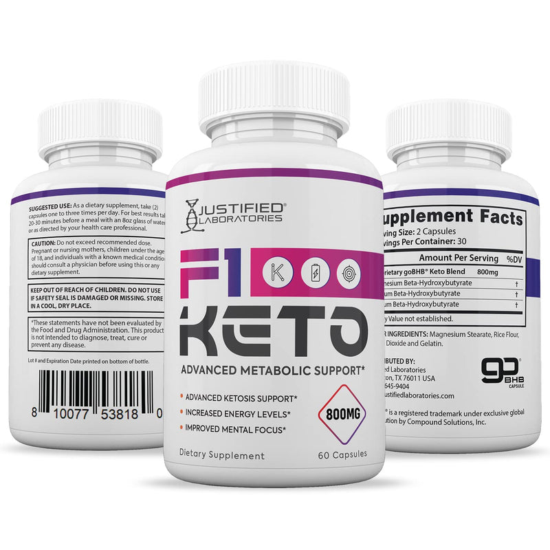 (2 Pack) F1 Keto Now 800MG Includes goBHB Exogenous Ketones Advanced Ketosis Support for Men Women 120 Capsules 60 Count (Pack of 2) - BeesActive Australia