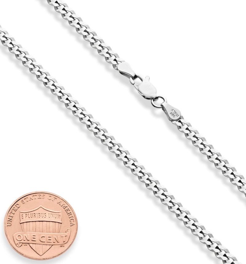 Miabella Italian 925 Sterling Silver 3.5mm Curb Cuban Link Chain Necklace, Solid Diamond Cut Sterling Silver Chain for Men Women Made in Italy Length 22 Inch (men's average length) - BeesActive Australia