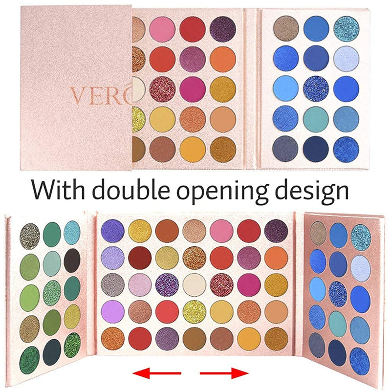VERONNI 65 Colors Eyeshadow Palette ,Professional 3 in 1 Color Board Makeup Pallete Set Highly Pigmented Glitter Metallic Matte Shimmer Natural Ultra Eye Shadow Powder Easy to Blend Make Up Palletes (65 Rose Gold) 65 Rose Gold - BeesActive Australia