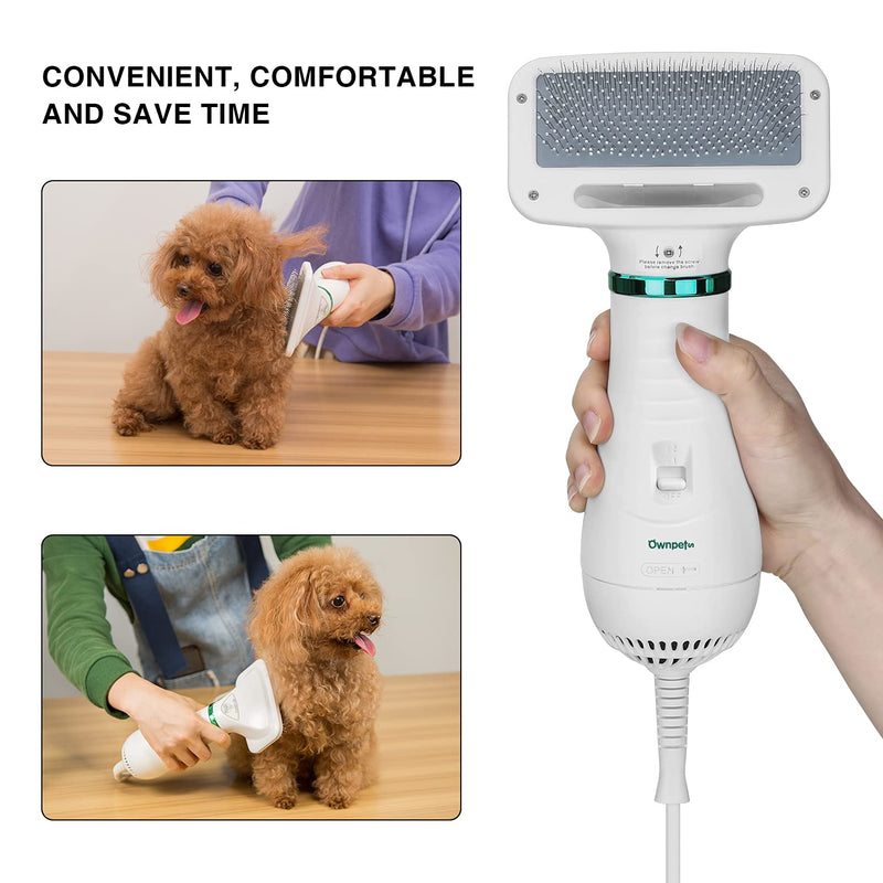 Ownpets Pet Hair Dryer, 2 in 1 Quiet Portable Pet Grooming Blower with Slicker Brush, Adjustable Temperature & Fast-Drying Towel, Home Pet Care for Dogs, Cats & Other Coated Breed - BeesActive Australia