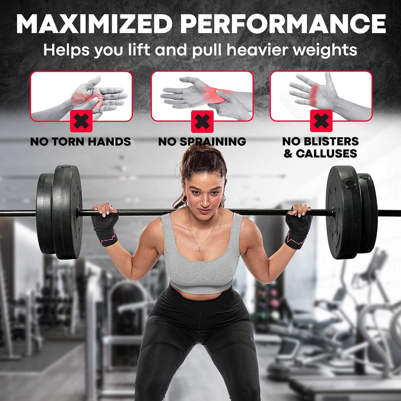 MhIL Workout Gloves for Mens & Womens - Weight Lifting Gloves, Gym Gloves for Men - Exercise Gloves, Training Gloves with Wrist Wraps Support for Weightlifting, Work Out, Pull up- Full Palm Protection Pink Medium: 7.5 – 8” / 19.1 – 20.5 cm - BeesActive Australia