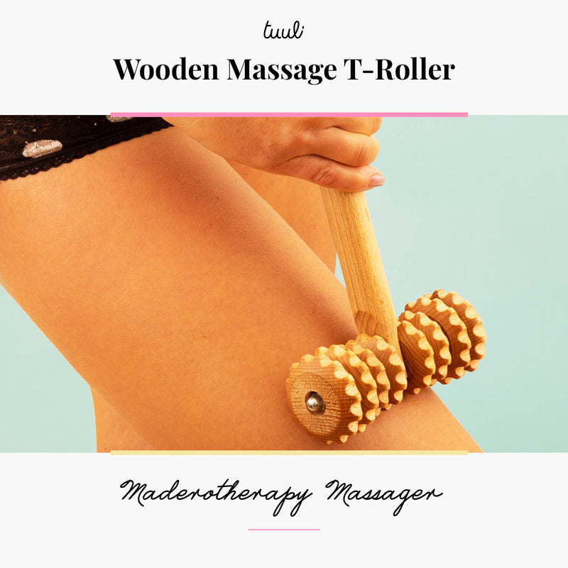 Tuuli Accessories Anti Cellulite Massage Roller T-Roller Tool Massager Maderotherapy Wooden 37 x 13 cm - BeesActive Australia