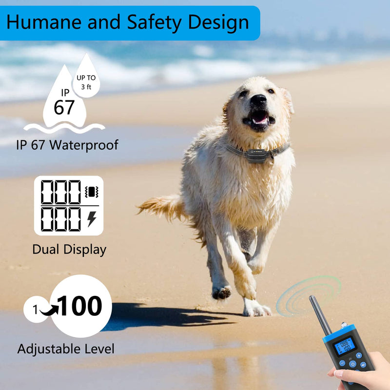 Dog Shock Collar, Dog Training Collar with Remote, Waterproof Electric Dog Collar with Beep, Vibration, Shock, Light and Barking Mode, Suitable for Large Medium Small Dogs and Puppy - BeesActive Australia