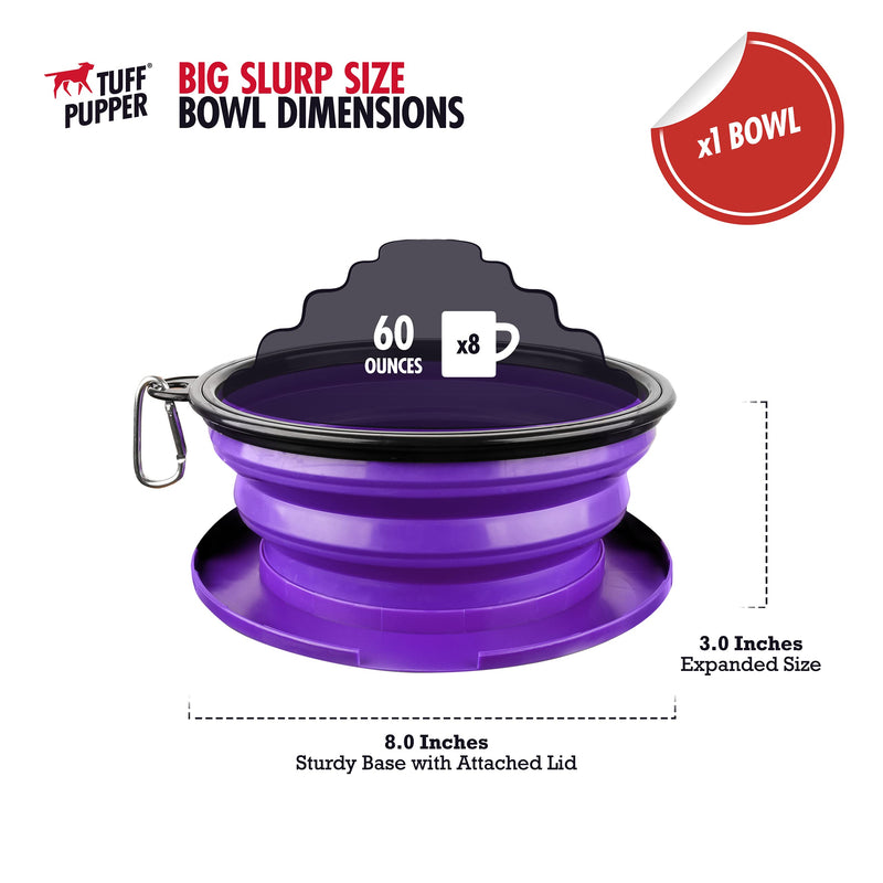 Tuff Pupper SuperBigSlurp - Collapsible Dog Bowls | Convenient Dog Travel Bowls w/Storage Lid | Keeps Pups Hydrated and Full | Portable Dog Water Bowls & Large Travel Bowls for Pets | Patent Pending Ultra Violet XL (60oz) - BeesActive Australia