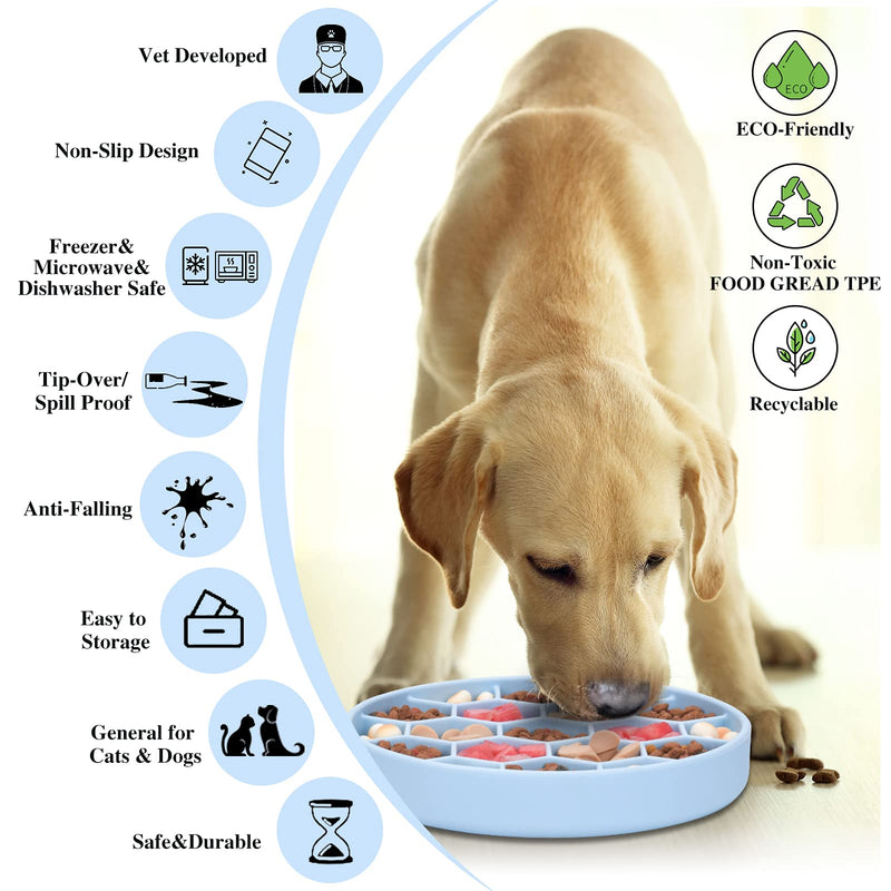 ALLYGOODS Silicone Slow Feeder Dog Bowl - Non Slip Dog Food Bowl with Anti-Tipping Bottom Suction Cup - Easy Cleaning Slow Feeder - Prevents Gulping and Vomiting Dog Feeder Large (Pack of 1) Blue - BeesActive Australia