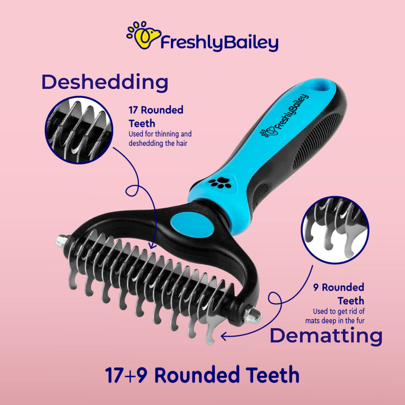 Freshly Bailey Dematting and Deshedding Grooming Tool - Dual Length Pet Comb - Self Cleaning Slicker Brush for Cats and Dogs - BeesActive Australia