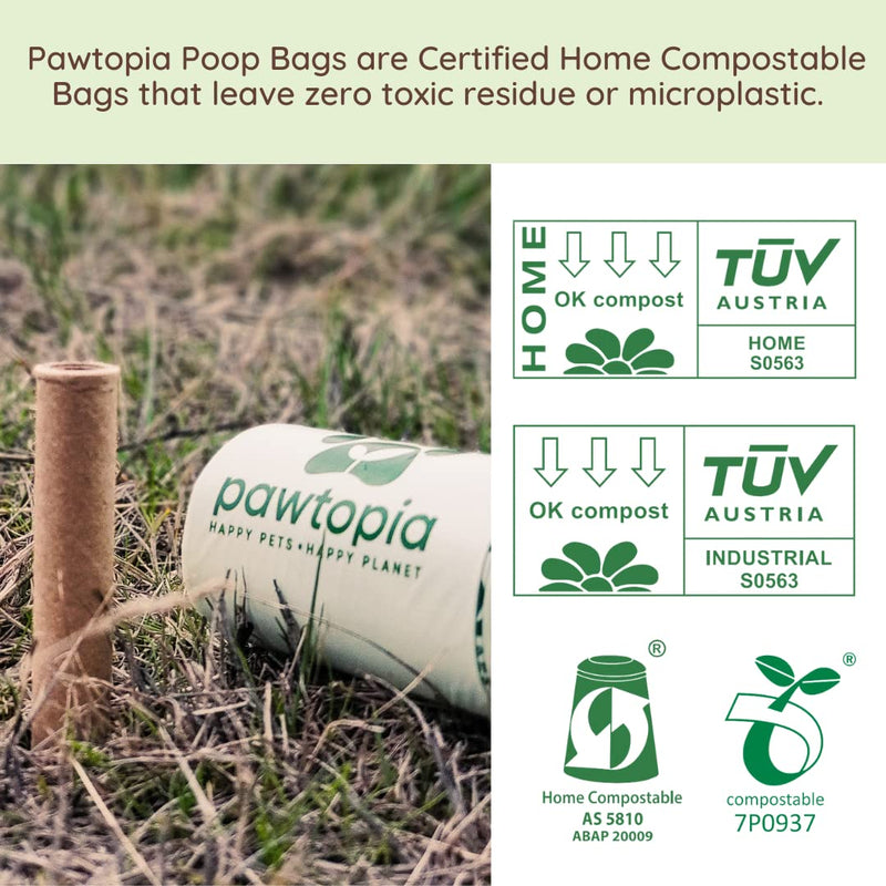 Pawtopia Certified Home Compostable Dog Poop Bags (120 Bags), Biodegradable Poop Bags, Cat Litter, Vegetable Starches, Eco-friendly Dog Waste Bags, Leak proof, Easy to Open, Give Back 120 Count (Pack of 1) Rolls only - BeesActive Australia