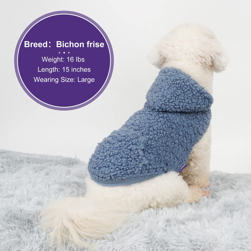 cyeollo Dog Hoodie Sherpa Vest for Dogs Reversible Waterproof Windproof Cozy Winter Clothes Cold Weather Coats Fuzzy Sweatshirt with Pocket Solid Color Pets Apparel Warm Coats for Small Medium Dogs Blue - BeesActive Australia