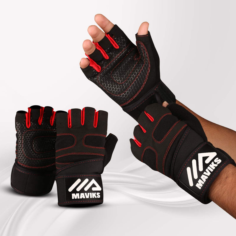 MAVIKS Workout Gloves for Men and Women Weight Lifting Gloves with Wrist Wrap Support for Gym Training Weightlifting Crossfit Pull Ups Exercise Gym Gloves for Ladies X-Large RED - BeesActive Australia
