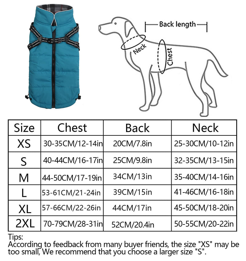 Geyecete Winter Warm Coat Waterproof Dog Winter Jacket with Harness Traction Belt,Pet Outdoor Jacket Dog Autumn and Winter Clothes for Medium, Small Dog Blue - BeesActive Australia