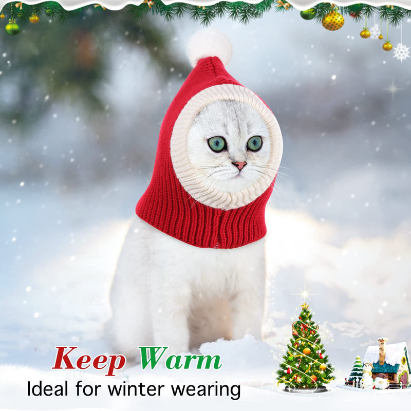 Pawaboo Christmas Pet Hat, Funny Knitted Pets Cap with Pompon, Cute Crocheted Snood Winter Warm Pet Hat, Neck Ear Warmer Hood Warm Scarf Xmas Decoration Santa Hat for Medium Dogs XS Red - BeesActive Australia