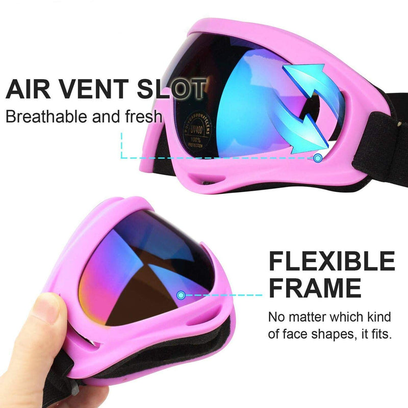 Anni Coco Ski Goggles, Snowboard Goggles for Men Women & Youth, Kids, Boys & Girls, Snow Goggle Winter Skiing Sport Goggles Anti Fog Protection, Anti-Glare Lenses, Wind Resistance, 2 Pack 02.white+pink - BeesActive Australia