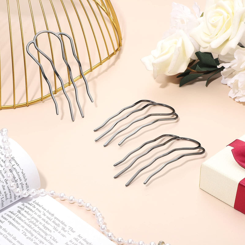 6 Pieces Hair Fork Clip Stick 87 mm Side Hair Comb 4 Prong Hair Updo Bun Hairpin Sticks Alloy Hair Clips Grips for Women Hair Styling Tool Accessories (Black) Black - BeesActive Australia
