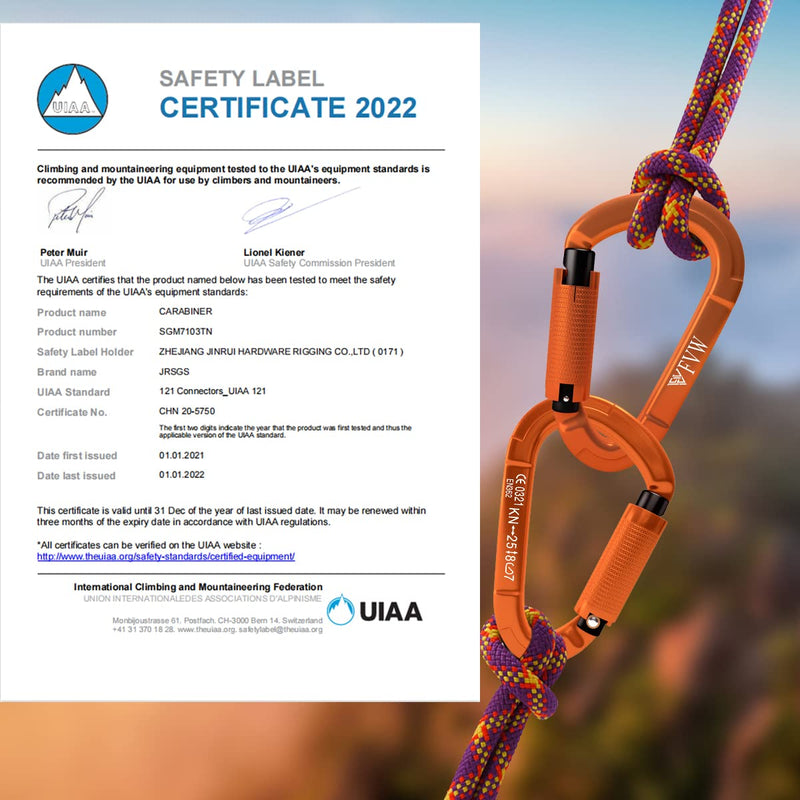 FVW Auto Locking Rock Climbing Carabiner Clips,Professional 25KN (5620 lbs) Heavy Duty Caribeaners for Rappelling Swing Rescue & Gym etc, Large D-Shaped Carabiners Orange*5 - BeesActive Australia