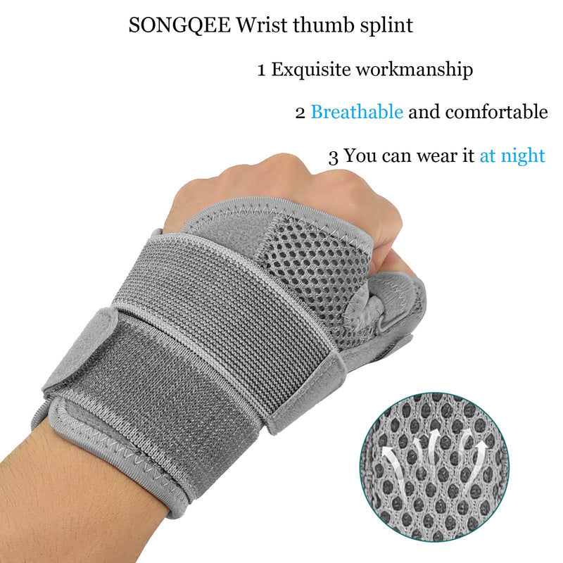 SONGQEE Thumb Support Brace Thumb Splint Stabilizer with Adjustable Strap, Hand Wrist Supports for Carpal Tunnel, Arthritis, Tendonitis, Sprains, Weak Finger, Thumb Immobilizer for Left Right Hand One Size Grey - BeesActive Australia