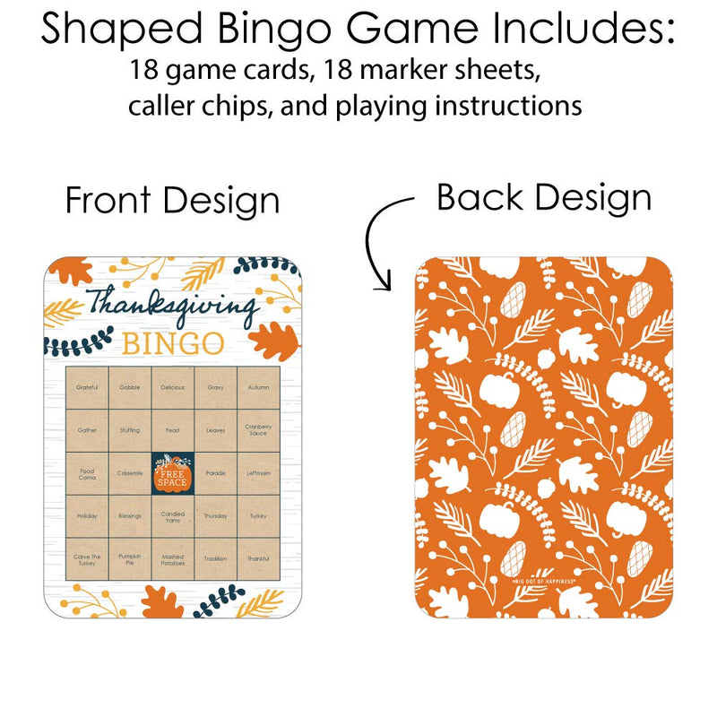 Big Dot of Happiness Happy Thanksgiving - Bingo Cards and Markers - Fall Harvest Party Bingo Game - Set of 18 - BeesActive Australia