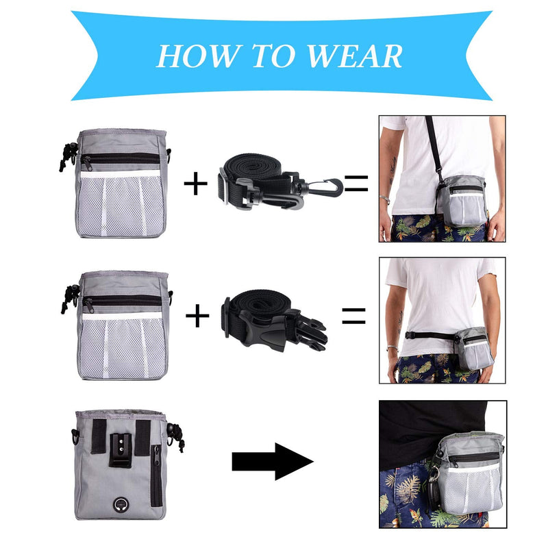 STMK 2 Pack Dog Treat Pouch, Dog Training Treat Pouch with Waist Shoulder Strap, 3 Ways to Wear, Easily Carries Toys, Kibble, Treats for Dog Walking, Dog Training, Puppy Training Grey and Blue - BeesActive Australia