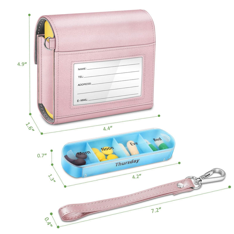 FINPAC 7 Day Pill Organisers Box 4 Times A Day with PU Leather Case, Slide Open Weekly Travel Medicine Vitamin Pill Reminder and Planner with Name Card for Morning| Afternoon| Evening| Bedtime, Rose Gold - BeesActive Australia