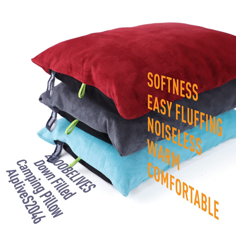 ZOOOBELIVES Down Filled Pillows for Camping/Travel, Washable Soft Cover, Camp Pillow for Neck & Lumbar Support On-The-Go, Ultralight & Compressible for Hiking Backpacking - AlpliveS2046 Blue Radiance - BeesActive Australia