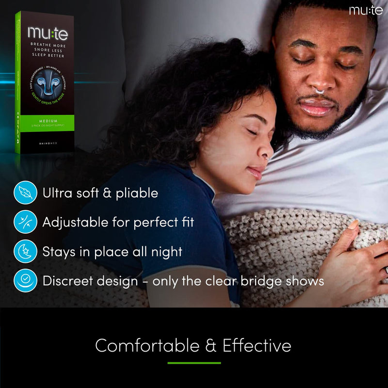Rhinomed Mute Nasal Dilator for Snore Reduction - Anti-Snoring Aid Solution - Improve Airflow - Comfortable Nose Vents, Breathing Aids for Better Sleep - (Size Medium, 3-Pk) 3 Pack Medium - BeesActive Australia