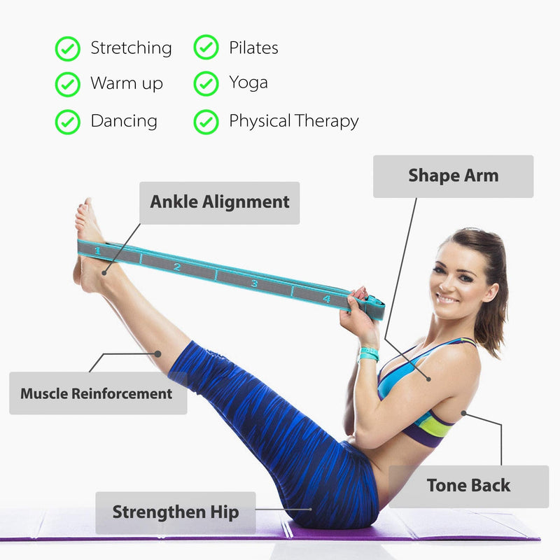 Exercise Resistance Band, High Elastic Resistant 9 Loops Yoga Stretching Strap, Ideal for Tone Muscles Dancer Gymnast Warm up Rehab Physical Therapy Recovery Flexibility Hamstring, Free Bag and Guide Blue - BeesActive Australia