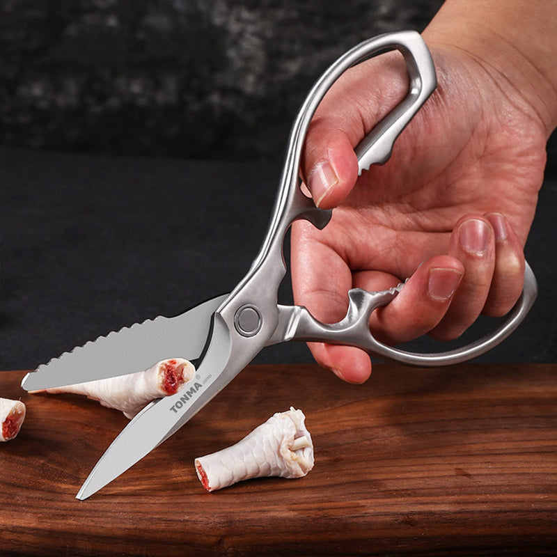 TONMA Kitchen Shears Heavy Duty [Made in Japan], All Stainless Steel Japanese Poultry Shears, Sharp Kitchen Scissors All Purpose for Food, Crab, Meat, Seafood, Chicken, Vegetables, Dishwasher Safe Commercial Grade Kitchen Shears - BeesActive Australia