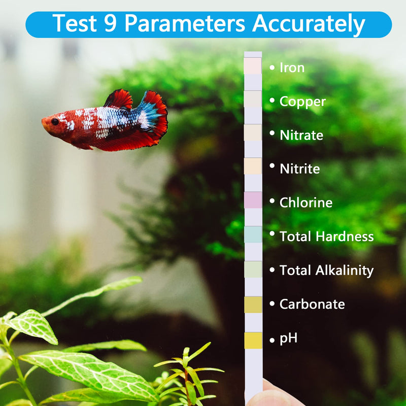 9 in 1 Aquarium Test Strips, 100 Strips Aquarium Test Kits for Freshwater Saltwater, Aquarium Water Test Kit, Pond Fish Tank Test Strips Testing Iron, Copper, Nitrite, Nitrate, pH, Carbonate and More - BeesActive Australia