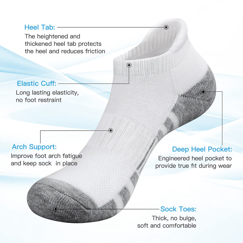 Felicigeely Ankle Athletic Running Socks Low Cut Sports Socks Breathable Cushioned Tab Socks for Men Women 6 Pairs 9-12 White - BeesActive Australia