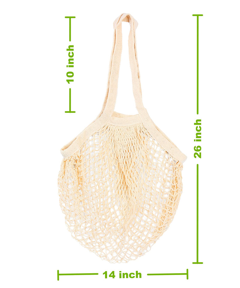 [2 Pack] Premium Mesh Grocery Bags, Reusable Produce Bags, Long Handle Net Tote Bags, 100% Cotton String Bags, Fruit and Vegetable Bags, Beige (Portable/Washable/Durable) - BeesActive Australia