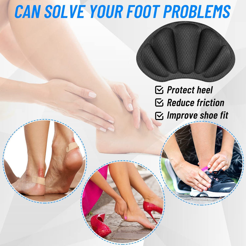 Heel Cushion Pads, 8 Pcs Mesh Self-Adhesive Heel Cushion Inserts for Back of Heel, Heel Grips Pads Prevent Shoes Too Big for Women Men, Black - BeesActive Australia