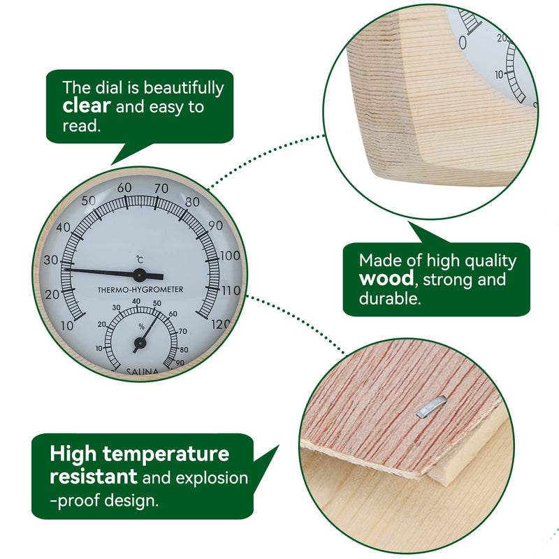 HERCHR 2-In-1 Wood Thermo-Hygrometer,Sauna Thermometer and Hygrometer,Digital Sauna Room Thermometer Hygrometer,Sauna Wooden Thermometer Sauna Temperature Humidity Meter Wooden Sauna Accessories - BeesActive Australia
