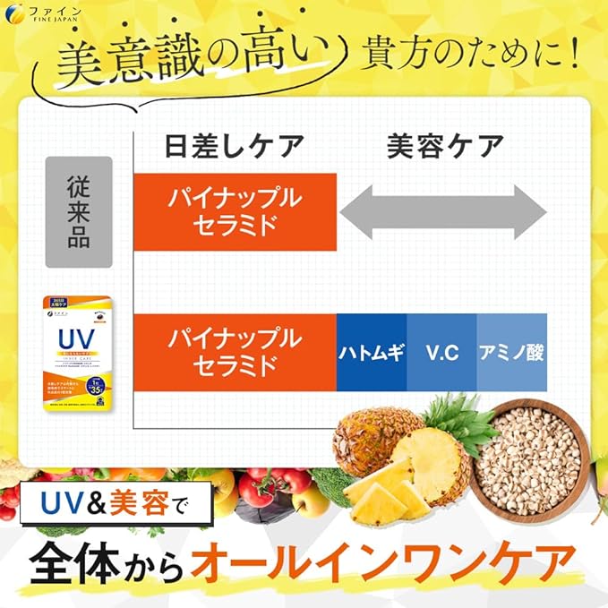 Fine Ceramide UV-free supplement 35 days L-cystine Vitamin C Coix barley extract Domestic production Set of 5 - BeesActive Australia