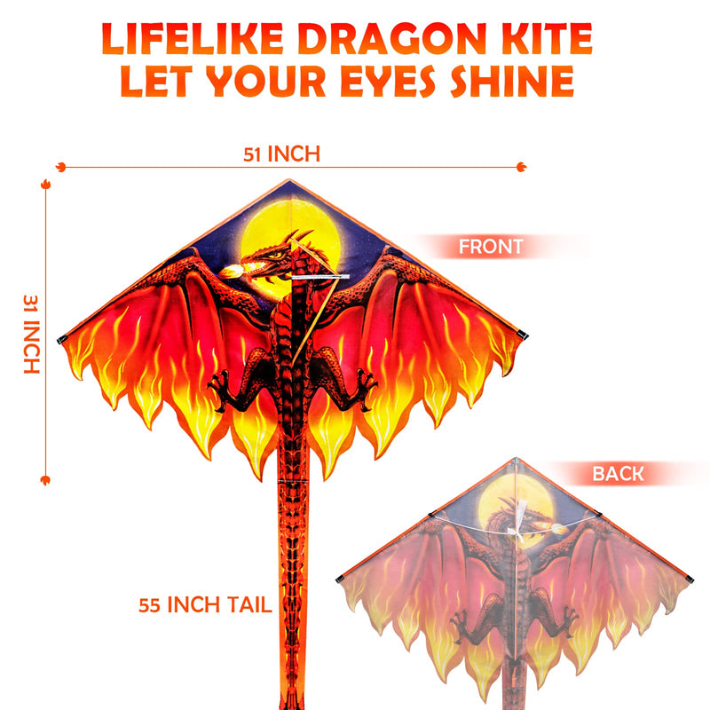 Dragon Delta Kites for Kids and Adults, Easy to Fly, 55 Inch Ribbons 300ft Kite String on Handle, Beach Kite for Professional or Beginners, 51X31Inch Red - BeesActive Australia