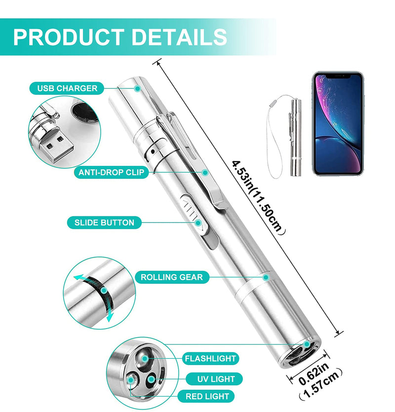 Cowjag Cat Laser Toy, 7 Adjustable Patterns Laser Pointer, USB Recharge Laser, Long Range 3 Modes Training Chaser Interactive Toy, Dog Laser Pen Toy Silver - BeesActive Australia
