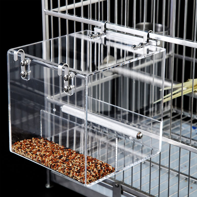 Bird Feeder for Cage Acrylic Automatic Seed Container Parrot Food Holder No Mess Bird Feeder Animal Cage Water Food Holder for Parrot Parakeets Small-5.1 Inch x 5.1 Inch - BeesActive Australia