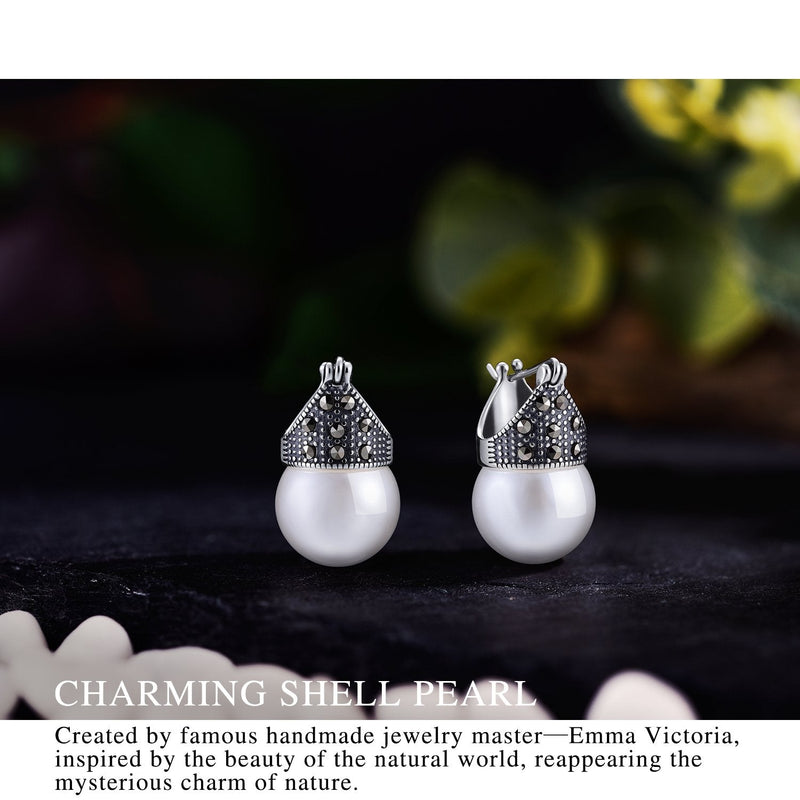 Lotus Fun 925 Sterling Silver Natural Pearl Earrings Shell Pearls Drop Dangle Earrings Large Pearls Earrings, Handmade Natural Jewelry Unique Gifts for Women - BeesActive Australia