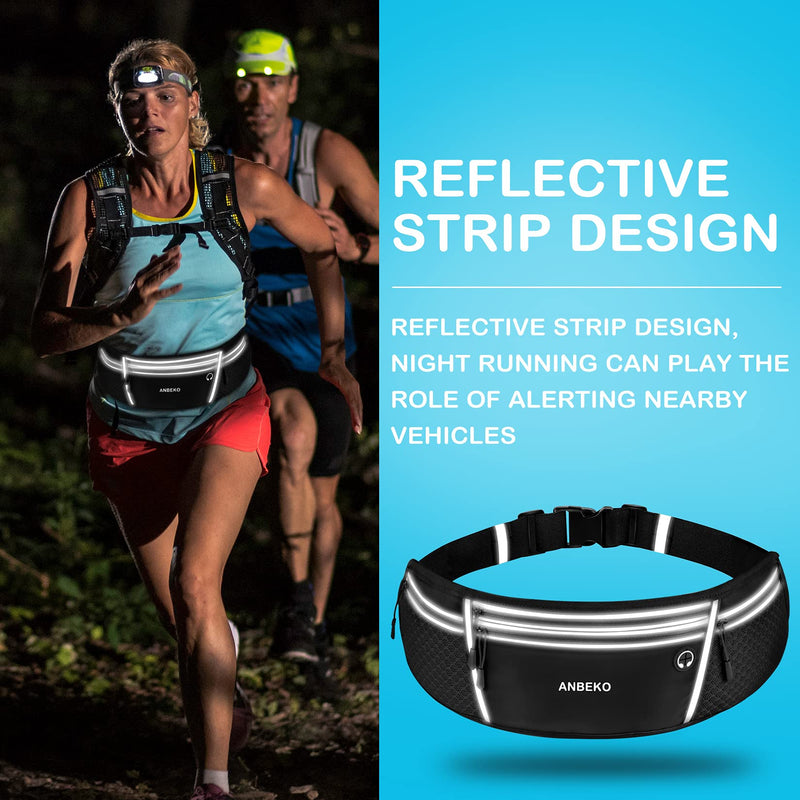 ANBEKO Universal Running belt with Extender, Large Capacity Runner Waist Pack with 4 Pockets,Hiking Travel Camp Running Workout Belt Bag,Reflective No Bounce Waist Bag,Easy Carry any Large Phones - BeesActive Australia