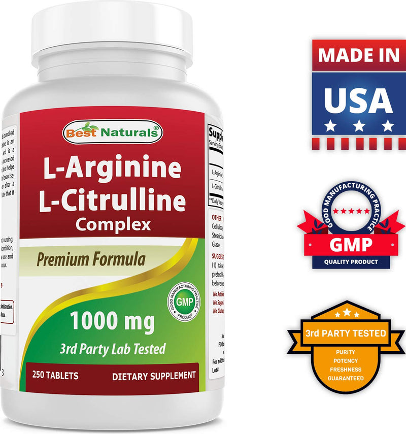 Best Naturals L-Arginine L-Citrulline Complex 1000 mg 250 Tablets (250 Count (Pack of 1)) 250 Count (Pack of 1) - BeesActive Australia