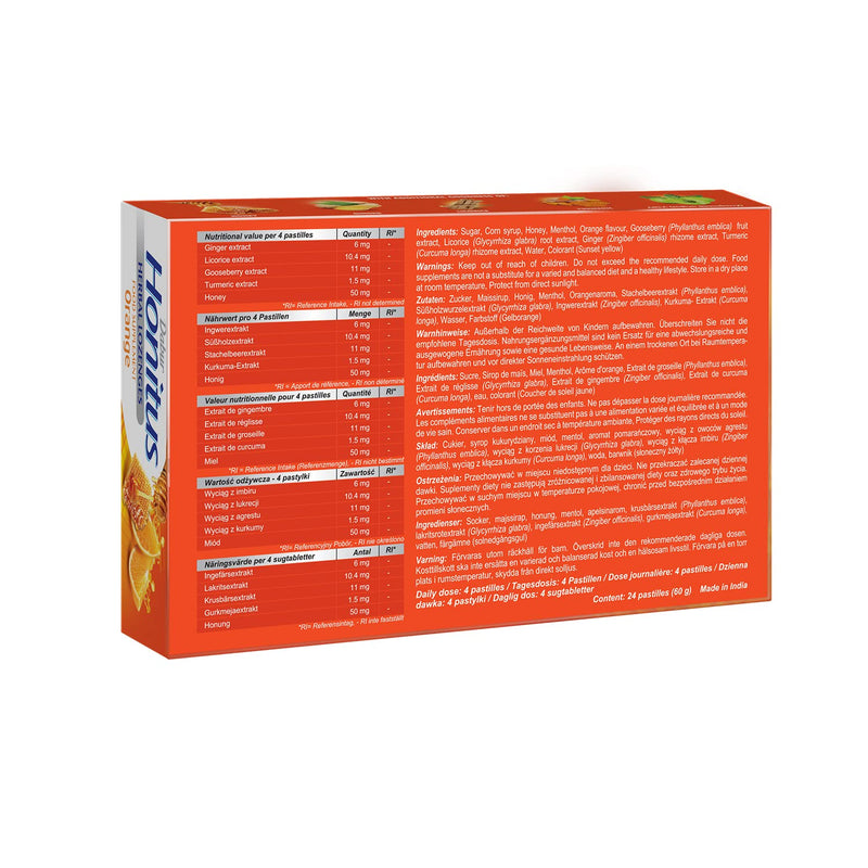 Dabur Honitus Herbal Lozenges | Effective Relief from Cough & Sore Throat Pain | Orange Flavor - 24 Lozenges - BeesActive Australia