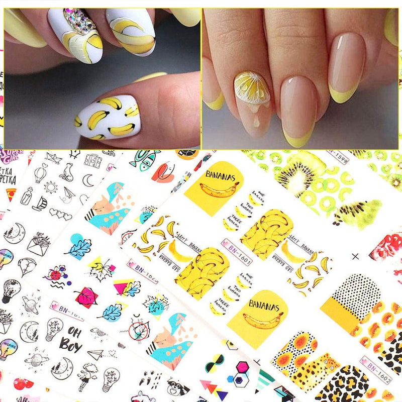 Nail Art Stickers Decals Nail Art Supplies Nail Stickers for Women Girls Nail Stickers Summer Kiwi/Avocado/Lemon/Banana Fruits for Nail Design Manicure Water Sliders Nail Decals Set 12 Sheets - BeesActive Australia