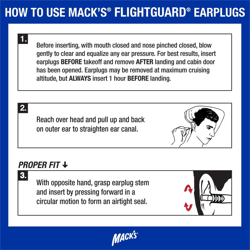 Mack's Flightguard Airplane Pressure Relief Earplugs - 26dB NRR - Comfortable, Safe, Travel Ear Plugs - BeesActive Australia