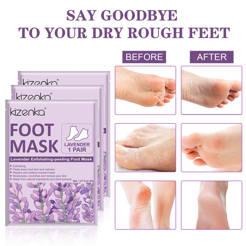 Foot Peel Mask, 3 Packs Exfoliating Foot Mask Lavender Foot Mask Moisturising Socks for Soften Calluses and Remove Hard Skin fits for Men and Women - 3 Pairs - BeesActive Australia