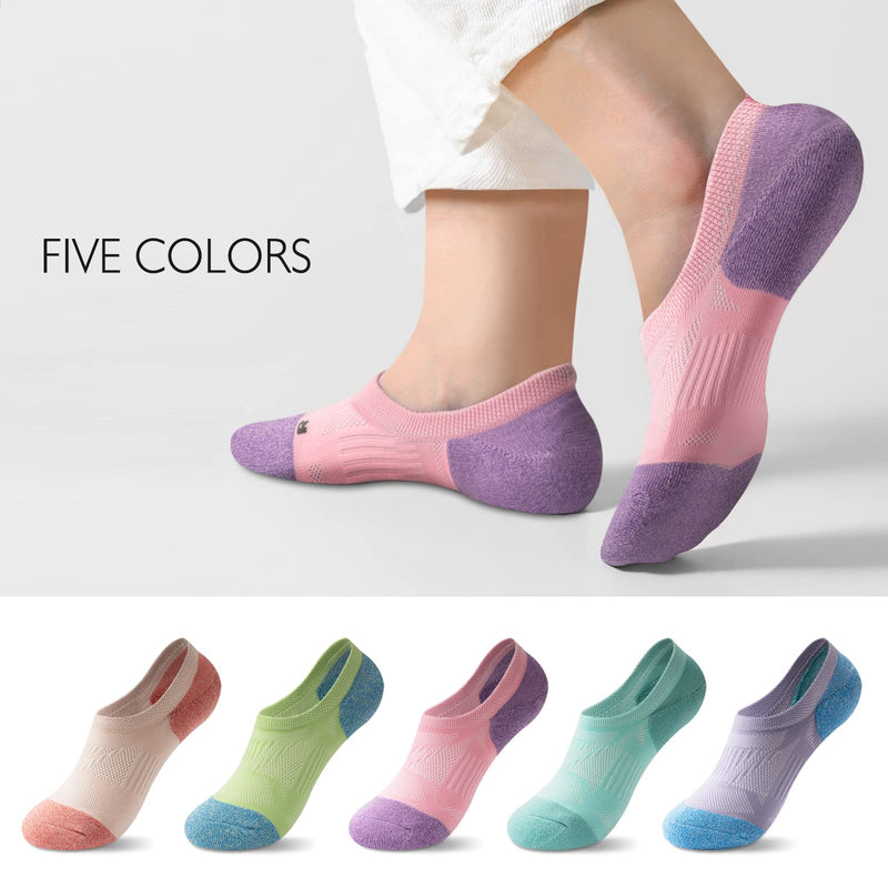 Gonii No Show Socks Womens Athletic Compression Running Low Cut Cushioned Socks 5-Pairs 5-7 5 Pairs Mood Boosting Colors - BeesActive Australia