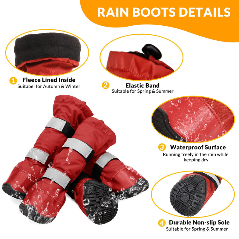 SUNFURA Dog Rain Boots with Warm Fleece, Waterproof and Skid-Proof Medium Large Dog Shoes with Reflective Straps and Rugged Sole, Pet Snow Booties Winter Paw Protector for Outdoor Running Hiking XL Red - BeesActive Australia