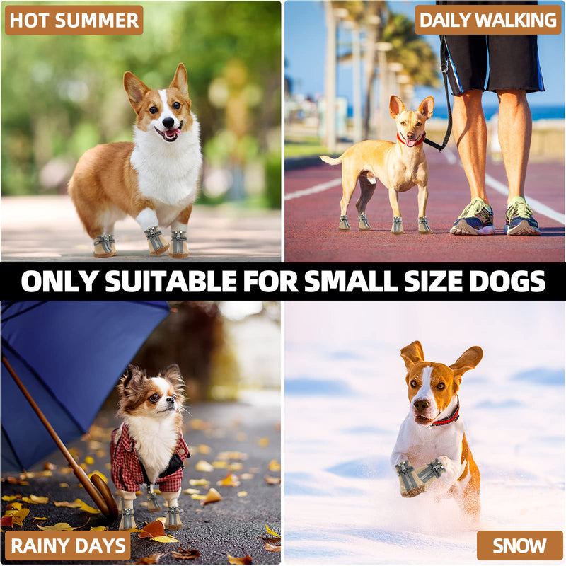 Hcpet Dog Shoes for Small Dogs Boots, Breathable Dog Booties Paw Protector for Hot Pavement Winter Snow Hiking Booties 4Pcs #3 (width 1.49 inch) for 11.0-16.5 lbs Khaki - BeesActive Australia