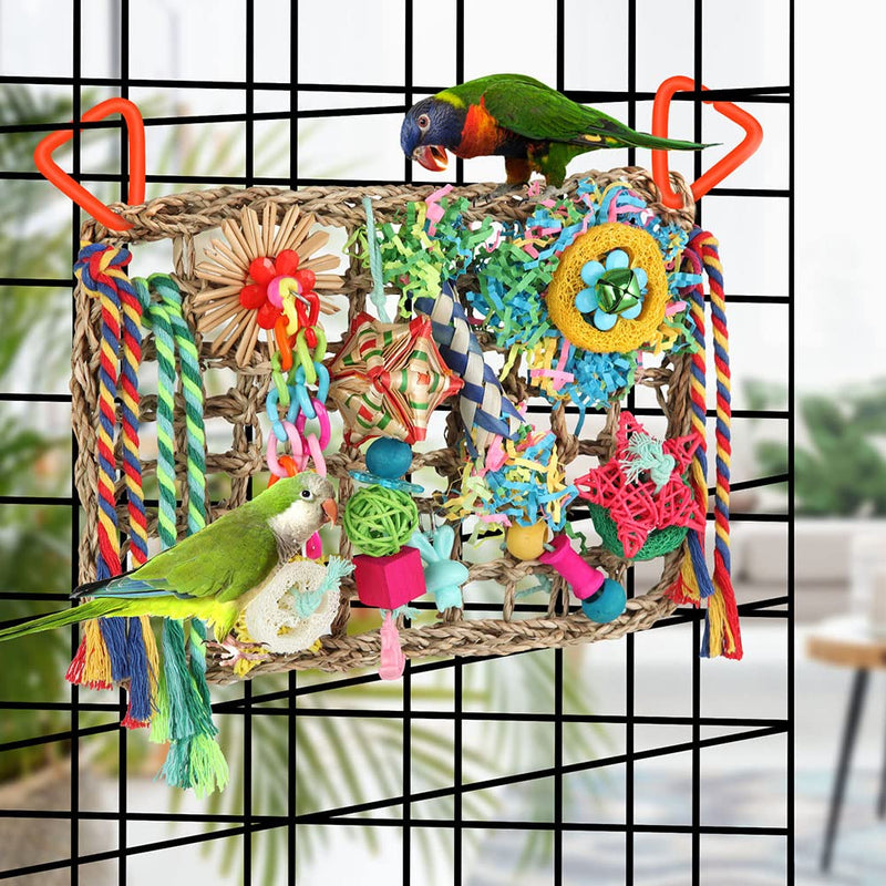 YIXUND Bird Toys Bird Foraging Toys for Parakeets Cockatiel Conures Lovebirds Bird Foraging Shredding Seagrass Wall with Various Toys for Birds - BeesActive Australia