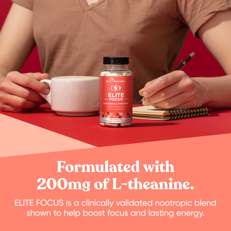 Elite Caffeine with L-Theanine – Jitter-Free Focused Energy Pills – Natural Nootropic Stack for Smart Cognitive Performance – 120 Soft Capsules - BeesActive Australia