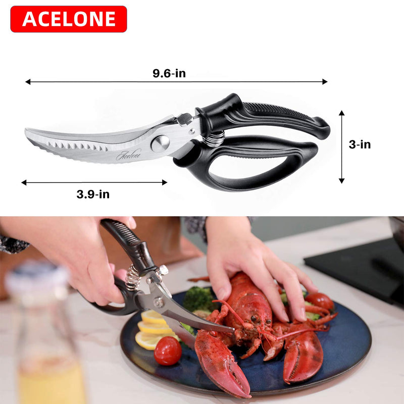 ACELONE Poultry Shears - Heavy Duty Kitchen Chicken Shears With Anti-Slip Handle & Safety Lock - Poultry Scissors for Meat, Game, Chicken, Bone, Poultry & More - Spring Loaded. - BeesActive Australia